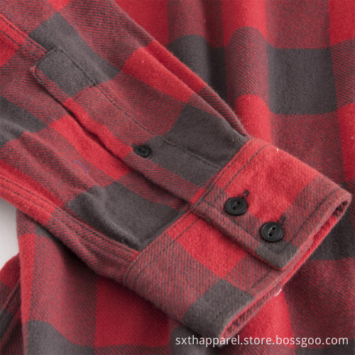 Men's Red Check Zip Long Sleeve Winter Shirt